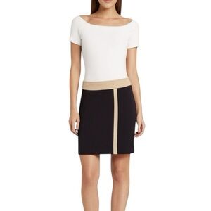 Amelia Colorblock Stripe Knit Mini Pencil Skirt Espresso Brown Cream 8 Office